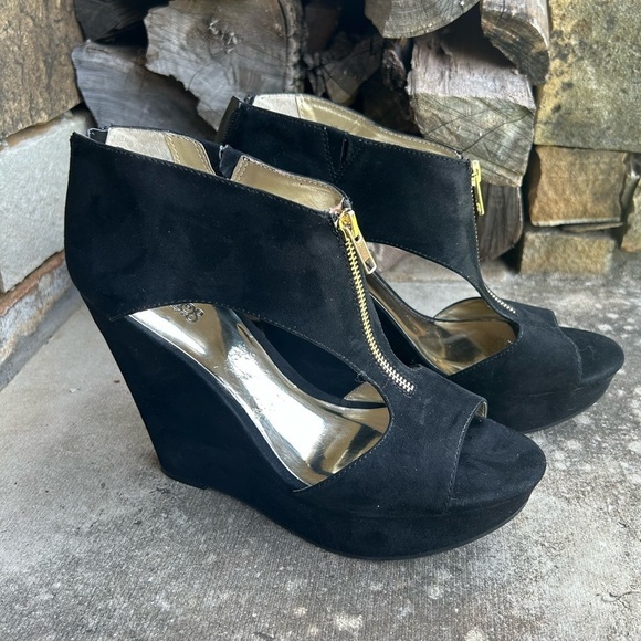 Carlos by Carlos Santana Brynn Black platform wedge sandal w/back zip Sz-10.  P - Picture 4 of 10